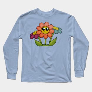 Cute Happy Flowers - A Red, Purple and Blue Flower Long Sleeve T-Shirt